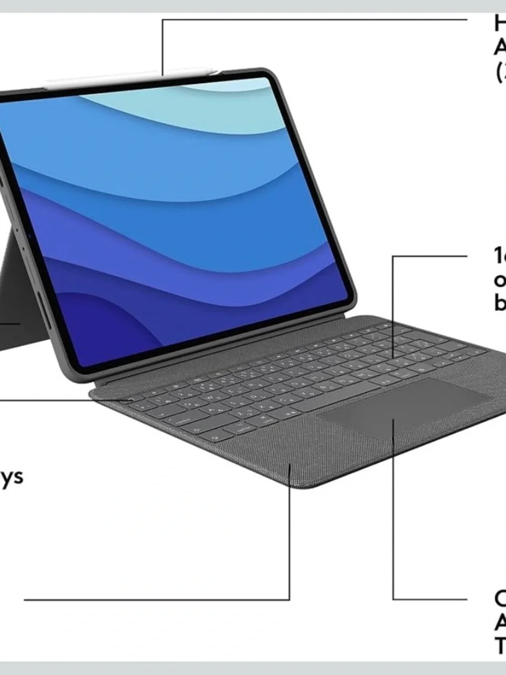 Logitech Combo Touch iPad Pro 12.9 Gray Tablet Keyboard Case with Trackpad